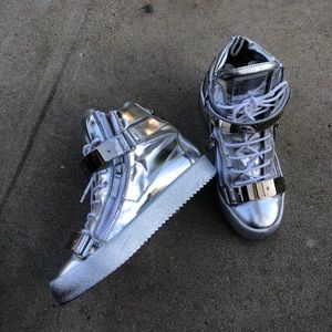 Giuseppe Zanotti Italian Metallic Silver Sneakers